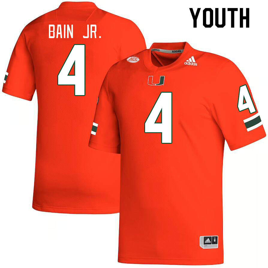 Youth #4 Rueben Bain Jr. Miami Hurricanes College Football Jerseys Stitched-Orange